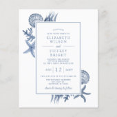 Budget Seashells Ocean Beach Hochzeit Einladung (Vorderseite)