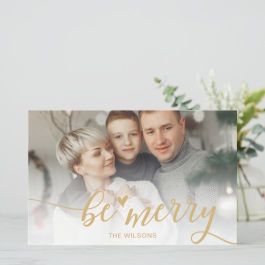 Budget Sei Merlin Script Gold Foto Holiday Card (Stehend Vorderseite)