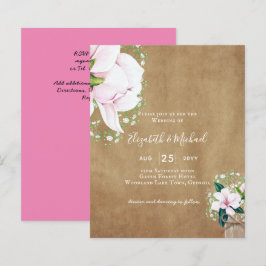 BUDGET Shabby Pink Magnolia Chic Wedite Einladung