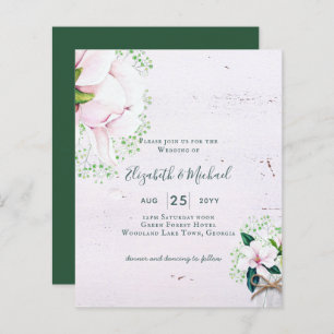 BUDGET Shabby Pink Magnolia Chic Wedite Einladung