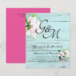 BUDGET Shabby Pink Magnolia Chic Wedite Einladung