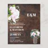 BUDGET Shabby Pink Magnolia Chic Wedite Einladung (Vorderseite)