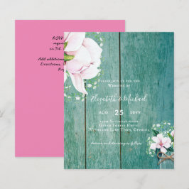 BUDGET Shabby Pink Magnolia Chic Wedite Einladung