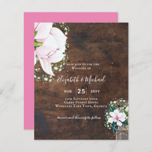 BUDGET Shabby Pink Magnolia Chic Wedite Einladung