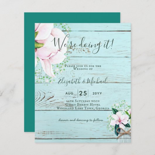 BUDGET Shabby Pink Magnolia Chic Wedite Einladung (Vorne/Hinten)
