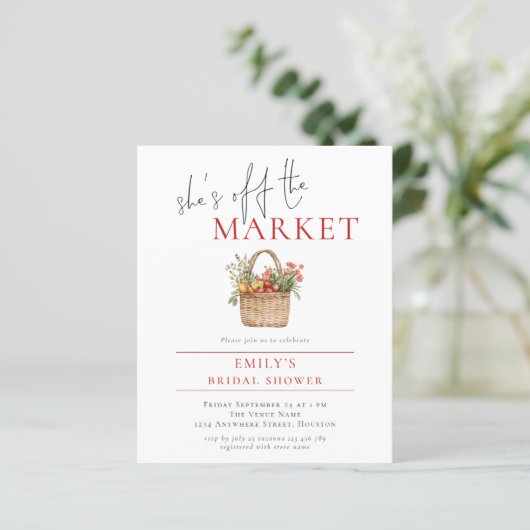 Budget Sie ist vom Market Brautparty Einladung weg (Stehend Vorderseite)
