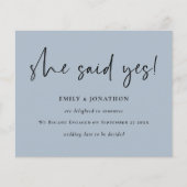 Budget Sie sagte ja Blue Verlobung Ankündigung (Vorderseite)
