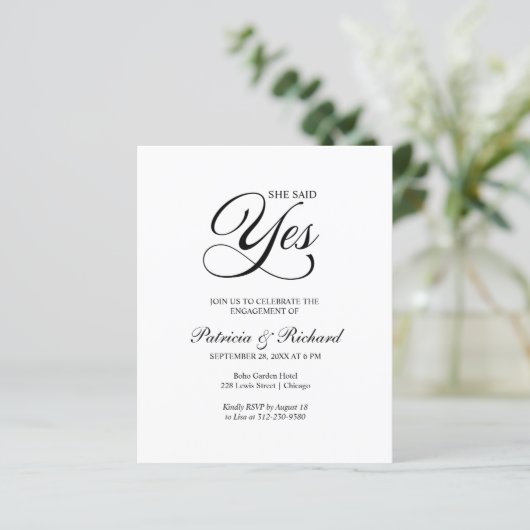 Budget Sie sagte ja Engagement Partei Einladung (Stehend Vorderseite)