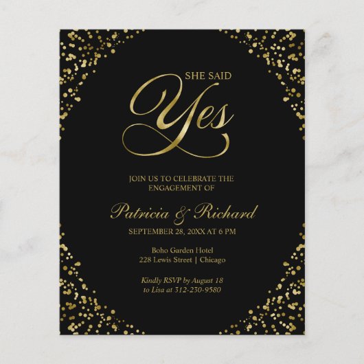 Budget Sie sagte ja Engagement Partei Einladung (Vorderseite)