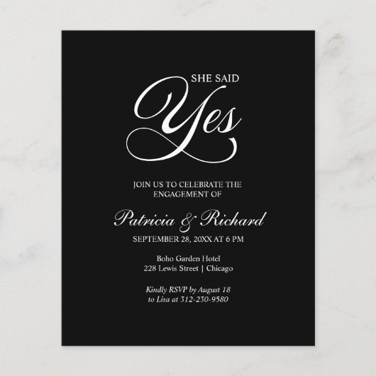 Budget Sie sagte ja Engagement Partei Einladung (Vorderseite)