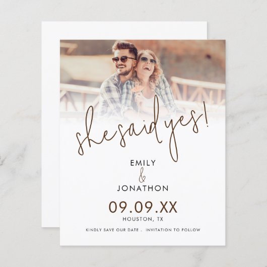 Budget Sie sagte ja Foto Overlay Save the Date (Vorne/Hinten)