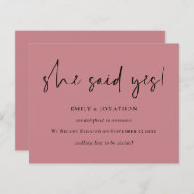 Budget Sie sagte ja Pink Verlobung Ankündigung