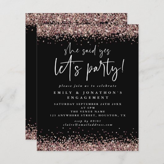 Budget Sie sagte ja Rose Gold Glitzer Verlobung (Vorne/Hinten)