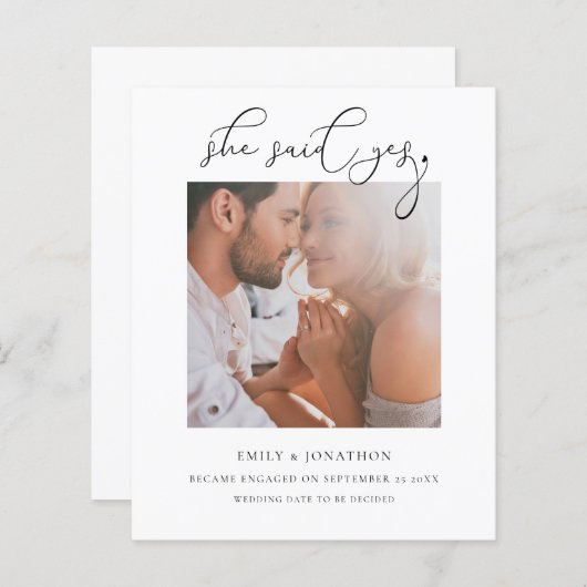 Budget Sie sagte Yes Script Foto Verlobung (Vorne/Hinten)