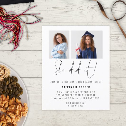 Budget Sie tat es 2 Foto 2024 Grad Party Einladung