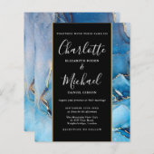 Budget Signature Script Blue Agate Wedding Einladu (Vorne/Hinten)