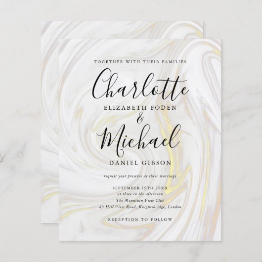 Budget Signature Script Marmor Hochzeitseinladung (Vorne/Hinten)