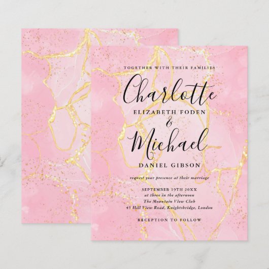 Budget Signature Script Rosa Marmorhochzeit Einlad (Vorne/Hinten)