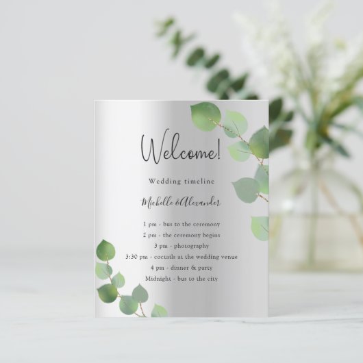 Budget Silber Eukalyptus Hochzeitsprogramm (Stehend Vorderseite)