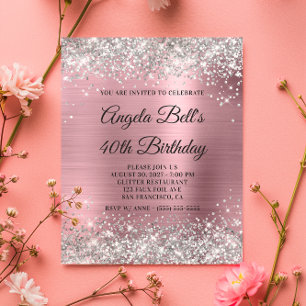 Budget Silber Glitter Rosa 40. Geburtstagseinladun