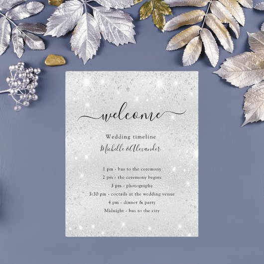 Budget Silber Glitzer elegantes Hochzeitsprogramm