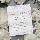 Budget Silber lila Glitzer Hochzeitsprogramm
