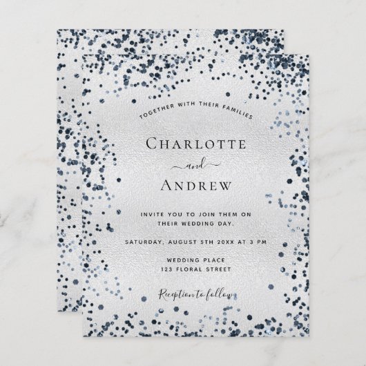 Budget Silber Marinebrächtige Einladung (Vorne/Hinten)