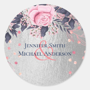 BUDGET Silber Roségold Navy Pink Metallisch Hochze Runder Aufkleber