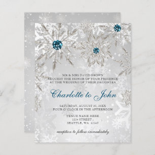 Budget Silver Aqua Snowflakes Einladung Hochzeit