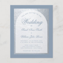 Budget Silver Arch Dusty Blue Wedding Einladung