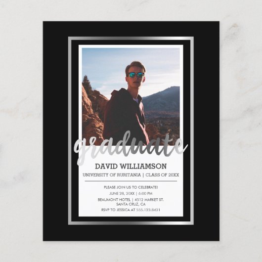 Budget Silver & Black Foto Graduation Party (Vorderseite)