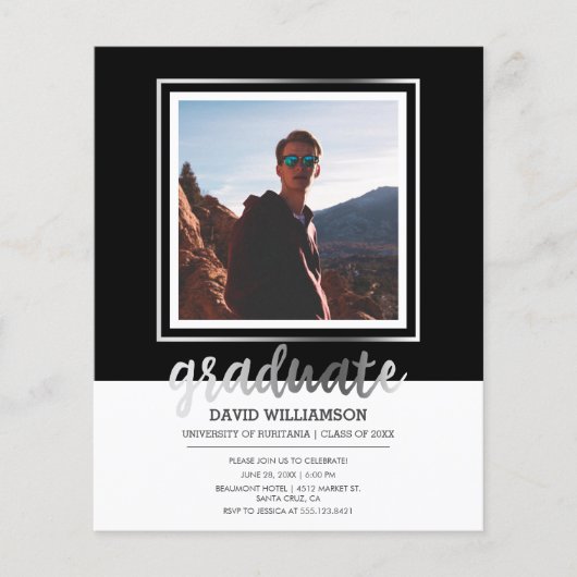 Budget Silver Black Script Foto Frame Abschluss (Vorderseite)