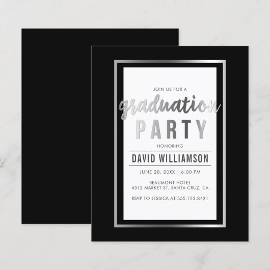 Budget Silver & Black Typografy Graduation Party (Vorne/Hinten)