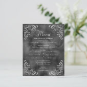 Budget Silver Black Vintage Wedding Menü (Stehend Vorderseite)