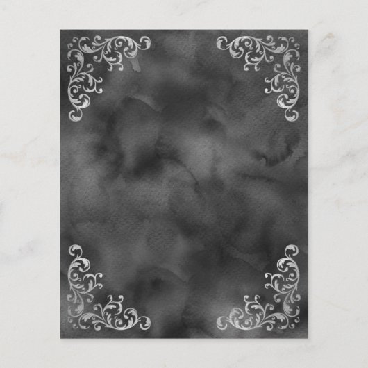 Budget Silver Black Vintage Wedding Menü (Rückseite)