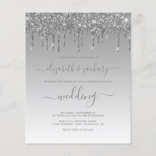 Budget Silver Driving Glitzer Hochzeitseinladung (Vorderseite)