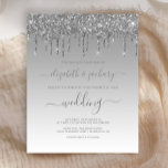 Budget Silver Driving Glitzer Hochzeitseinladung<br><div class="desc">Ein elegantes, modernes Design mit grauem, omber Hintergrund und einem obersten Rand von silbernen Glitzer-Tropfen. Das Wort "Hochzeit" und die Vornamen des Paares erscheinen in Kleinbuchstaben Kalligraphie-Skript mit dekorativen Swashes am Anfang und Ende, wobei der Rest in Sans Serif Schriftart. Der Hintergrund und der silberne Tropfen-Rand des Glitzer werden auf...</div>