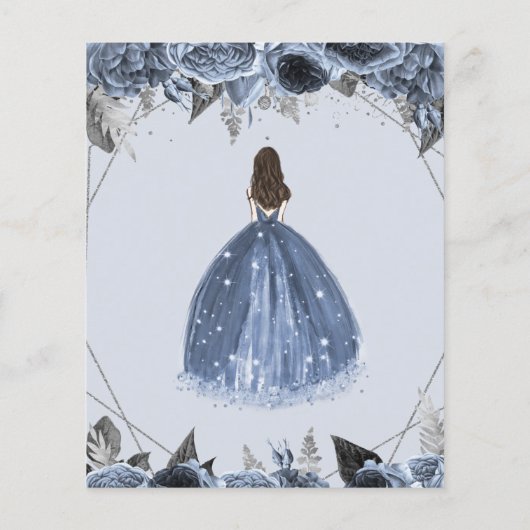 Budget Silver Dusty Blue Dress Sweet 16 Einladung (Rückseite)