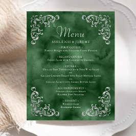 Budget Silver Emerald Green Vintage Wedding Menü