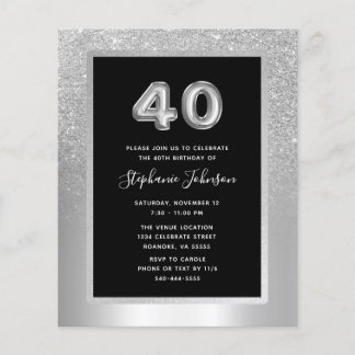 Budget Silver Foil 40. Geburtstag Party Einladung