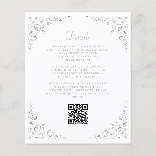 Budget Silver Foliage QR Code Einladung Hochzeitsf (Rückseite)