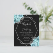 Budget Silver Frame Aqua Floral Black Wedding (Stehend Vorderseite)