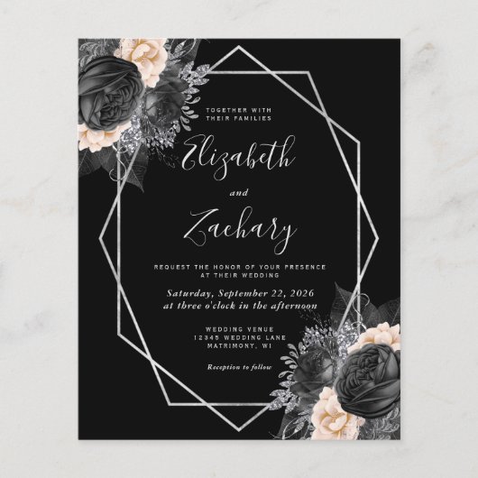 Budget Silver Frame Peach Black Floral Wedding (Vorderseite)