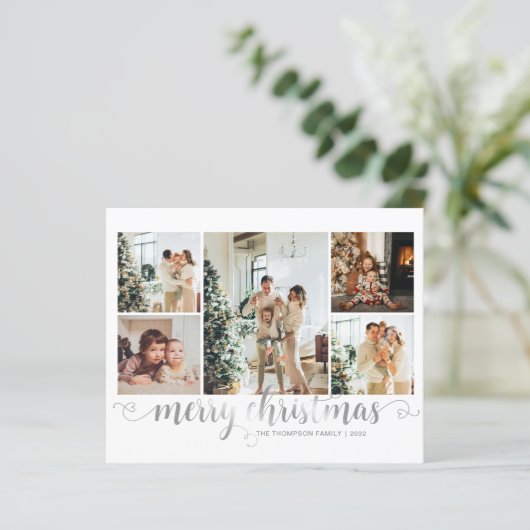 BUDGET Silver Frohe Weihnachten Herz Script 5 Foto (Stehend Vorderseite)