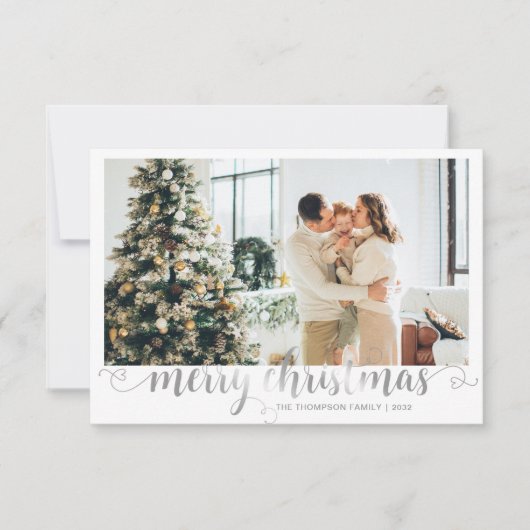 BUDGET Silver Frohe Weihnachts-Herz-Script-Foto Mitteilungskarte (Vorderseite)