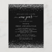 Budget Silver Gilitter Black New Year Party Invit (Vorderseite)