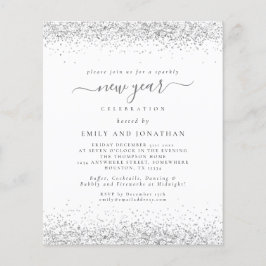 Budget Silver Gilitter White New year Party Invit