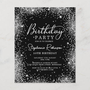 Budget Silver Glitzer 10. Geburtstag Einladung