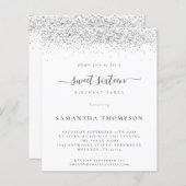 Budget Silver Glitzer 16 . Geburtstag Einladung (Vorne/Hinten)