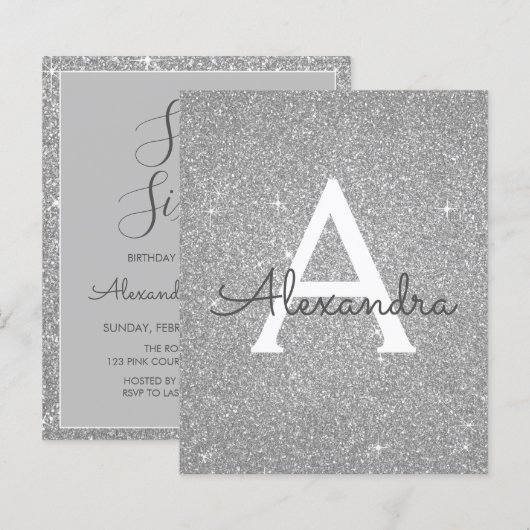 Budget Silver Glitzer 16 . Geburtstag Geburtstag (Vorne/Hinten)